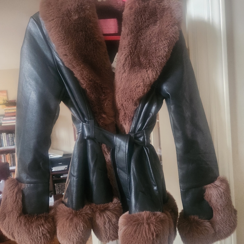 Faux Leather & Fur Peplum Jacket